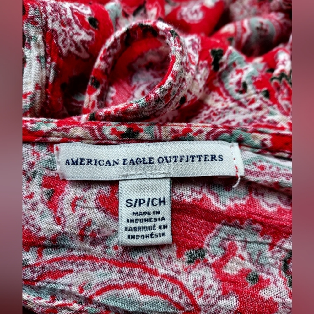 American Eagle Outfitters Red Linen Paisley Print Mini Dress - Picture 2 of 5